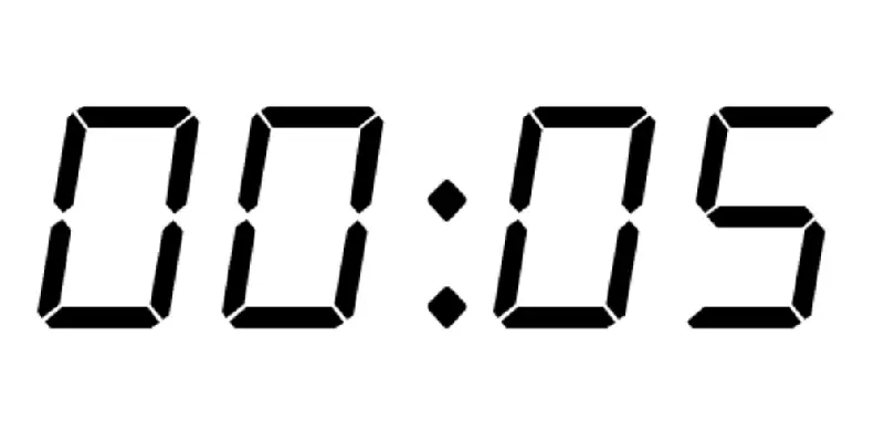 Digital clock showing 00:05